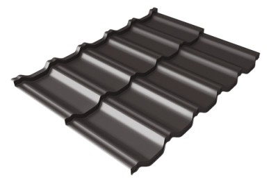 Металлочерепица модульная Квинта Uno Grand Line c 3D резом 0,5 GreenСoat Pural RR 32 темно-коричневый (RAL 8019 серо-коричневый)